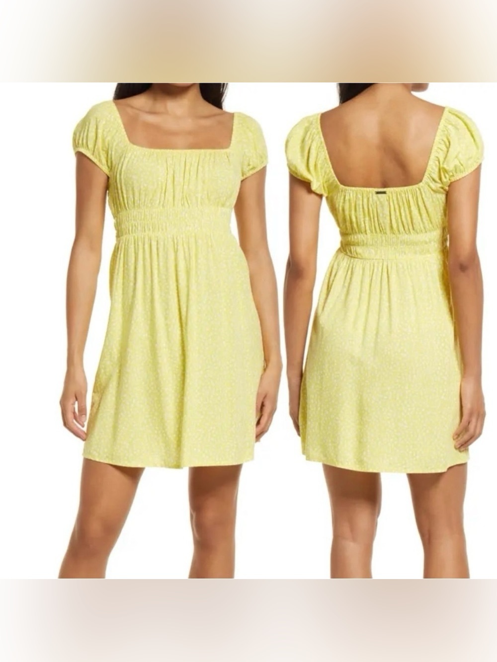 Billabong Smocked Square-Neck Yellow Mini Dress